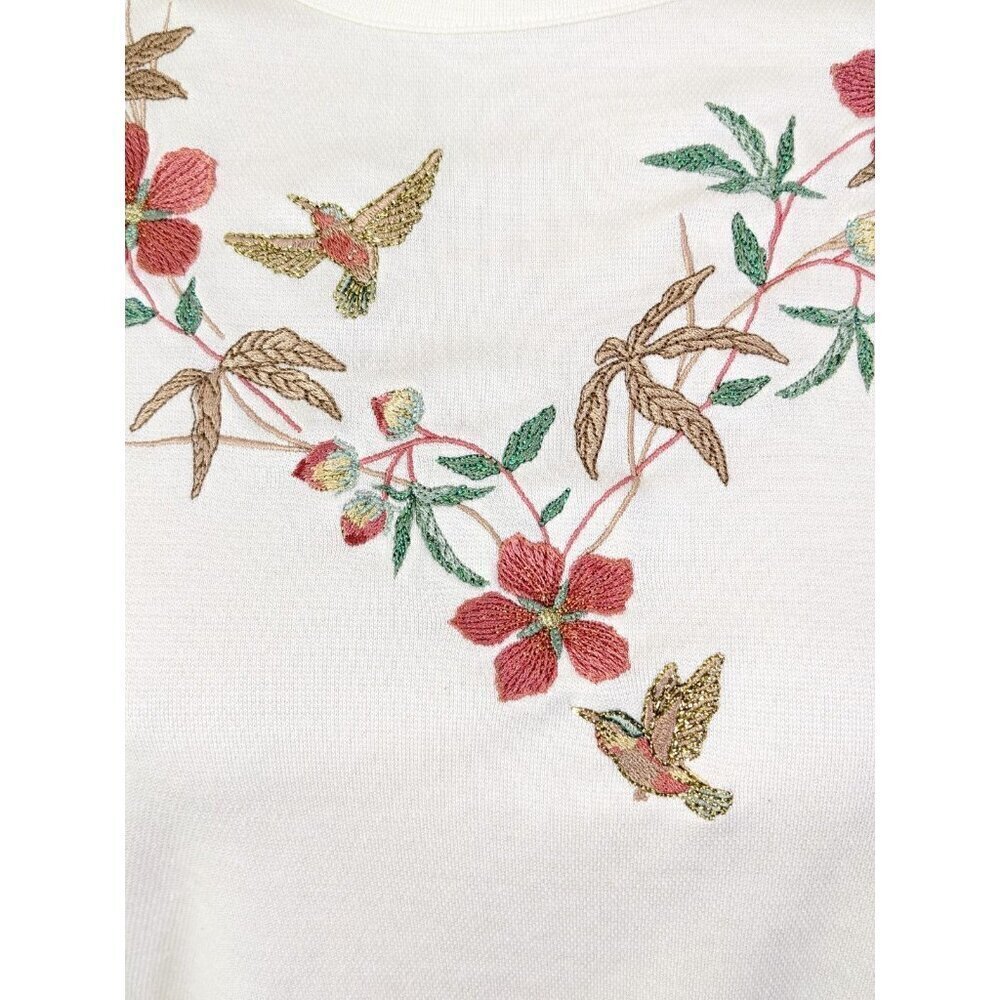 *Vintage Womens Tank Size S Petite Cream Hummingbird Flowers Embroidered - Picture 3 of 7